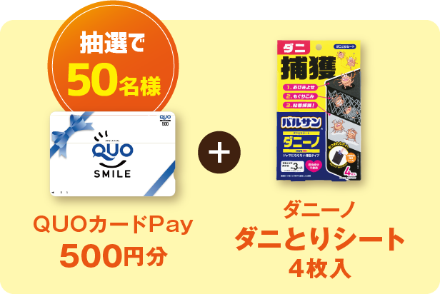抽選で50名様　QUOカードPay500円分+ダニーノ　ダニとりシート4枚入