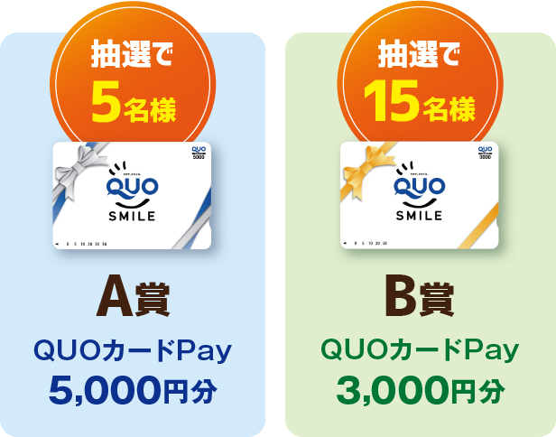 抽選で5名様　QUOカードPay5000円分 抽選で15名様　QUOカードPay3000円分